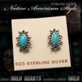 クリックポストのみ送料無料！ピアス　インディアンジュエリー　シルバー925　ターコイズ Turquoise Sterling Pierced Earrings/Native American style WILD HEARTS Leather&Silver (ID se3221)