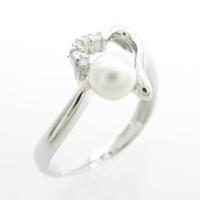 K18WG ハート アコヤパールリング