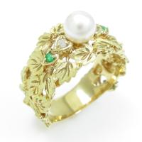 K18YG リーフ アコヤパールリング