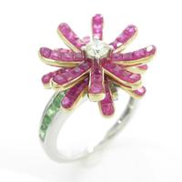 K18WG／K18YG フラワー カラーストーンリング