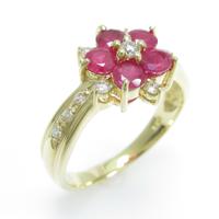 K18YG フラワー ルビーリング