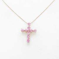 K18PG／K10PG クロス ピンクサファイヤネックレス