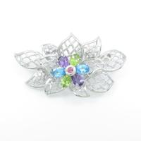 K18WG／K14WG フラワー カラーストーンブローチ