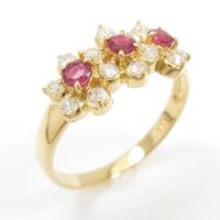 K18YG フラワー ルビーリング