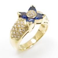 K18YG フラワー サファイヤリング