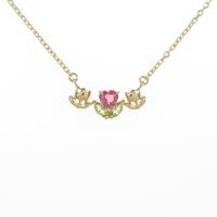 K18YG フラワー×ハート トルマリンネックレス