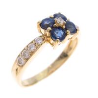 K18YG フラワー サファイヤリング