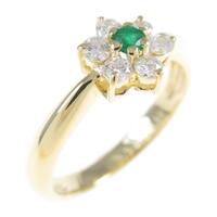 K18YG フラワー エメラルドリング