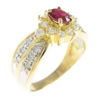 K18YG／PT フラワー ルビーリング