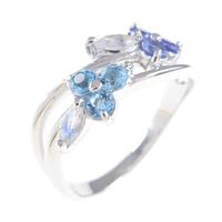 K18WG フラワー カラーストーンリング