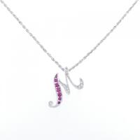 K18WG イニシャルM ルビー ネックレス 0.13CT
