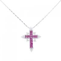 K18WG クロス ルビー ネックレス 1.50CT