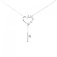 K18WG ハート×キー ダイヤモンド ネックレス 0.10CT