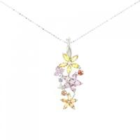 K18WG フラワー サファイヤ ネックレス 2.84CT 拡散処理未検査