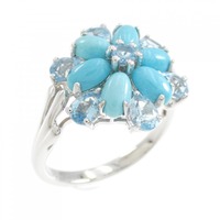 K18WG フラワー ターコイズ リング