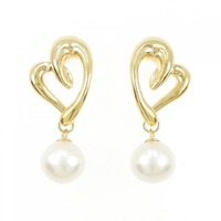 K18YG ハート 白蝶パール ピアス 10.4mm