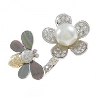 K18WG/K18YG ビー×フラワー カラーストーン リング