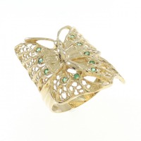 K18YG バタフライ エメラルド リング 0.14CT