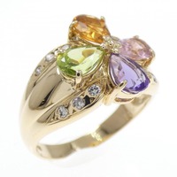 K18YG フラワー カラーストーン リング