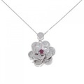K18WG フラワー ルビー ネックレス 0.43CT