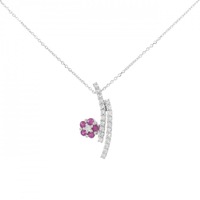 K18WG フラワー ルビー ネックレス 0.18CT