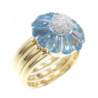 K18YG/K18WG フラワー ブルートパーズ リング 3.65CT