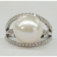 SS オーロラリップル真珠 CZ 3連 リング