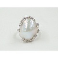 SS 淡水バッロクパール＆CZ リング