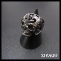 ZIVAGO ジヴァゴ リング 指輪 SKULL スカル 髑髏 唐草 顎なし ガンメタ ブラック メッキコーティング ZW-081 バイカー ロック ◆