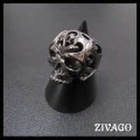ZIVAGO ジヴァゴ リング 指輪 SKULL スカル 髑髏 唐草 顎なし ガンメタ ブラック メッキコーティング ZW-081 バイカー ロック ◆