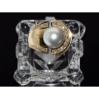 【K18YG イエローゴールド】指輪 リング パール ダイヤモンド0.27ｃｔ 17.1g 17号 レディース 1894-0