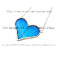 【ネクロマンス NECROMANCE】【数量限定】シルバーラージハート リアルバタフライウィングネックレス Silver Large Real Butterfly Wing Necklace ＜メネラウスモルフォ＞ 蝶々 羽 ハート型