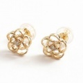 【送料無料】【日本製】10金/K10/K10YG/イエローゴールド フラワー/花 ピアス 天然石/ダイヤモンド/0.02ｃｔ　5405-PG17
