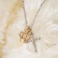 【送料無料】ジェムケリーK10ホワイトゴールドクロスダイヤモンドネックレス