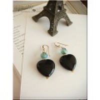 オニキスのハートピアス(ブルーグリーンセルシアン・14KGF)