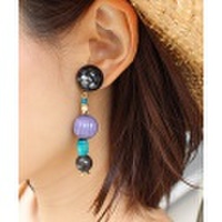 ストーン×ウッドパーツイヤリング/4カラー