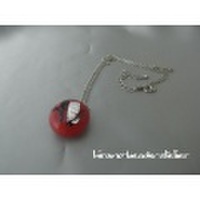 ネックレスTOP蜻蛉玉赤銀箔