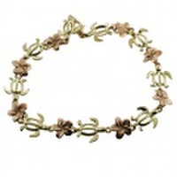 ハワイアンジュエリー 14kゴールド 2トーンプルメリアホヌブレスレット