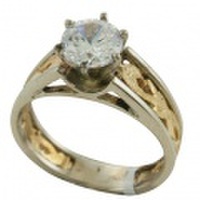 ハワイアンジュエリー 14kゴールド 立て爪透かし2トーンスクロールストーンリング