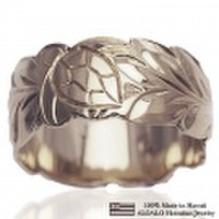 ハワイアンジュエリー オーダーメイド 1.5mm厚 幅10mm 14金ホワイトゴールド バレルリング