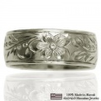 ハワイアンジュエリー オーダーメイド 1.5mm厚 幅8mm 14金ホワイトゴールド バレルリング