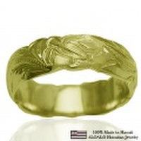 ハワイアンジュエリー オーダーメイド お手軽な1.25mm厚 幅6mm 14金グリーンゴールド ダイヤモンドカットバレルリング