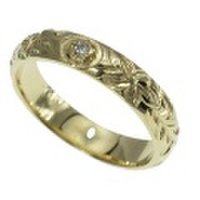 ハワイアンジュエリー オーダーメイド しっかりした1.75mm厚 幅4mm 14金グリーンゴールド ダイヤモンドバレルリング