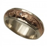 ハワイアンジュエリー オーダーメイド 最適な2mm厚 幅6mm 14金 ２トーンリング ダイヤモンド×2 ピンクホワイトゴールド