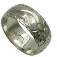 ハワイアンジュエリー オーダーメイド 重厚な立体感2mm厚 幅8mm 14金ホワイトゴールド バレルリング