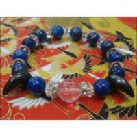 パワーストーン京屋オリジナル/【デイトナ・ブロス】掲載！【戦国武将】石田光成家紋【大一大万大吉】彫刻ブレスレット/ラピスラズリ・水晶・勾玉ヘマタイト/幸運の石【伏見の京屋】