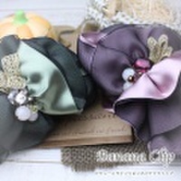 ビジューとサテンリボンのバナナクリップ【11101】