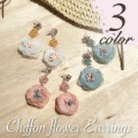 ピアス シフォン フラワー クリスタル 薔薇 ローズ 造花 お洒落 パーティー ベーシック エレガント 春 夏 780404
