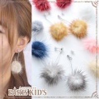 ピアス ミンク ファー スティック 光石 ラインストーン 揺れる ホワイト ワイン ネイビー グレー ふわふわ hrtrd