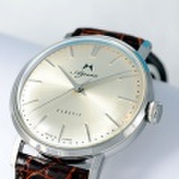 時計屋復刻堂（株式会社 南安精工）オリジナル腕時計　Azusa クラシック　茶ベルト　文字盤シャンパンゴールド